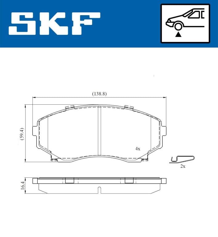Jeu de 4 plaquettes de frein SKF VKBP 80822 A